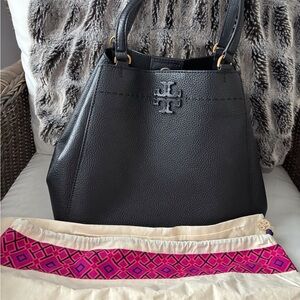 Tory Burch Black Pebbled Leather Bucket Bag
